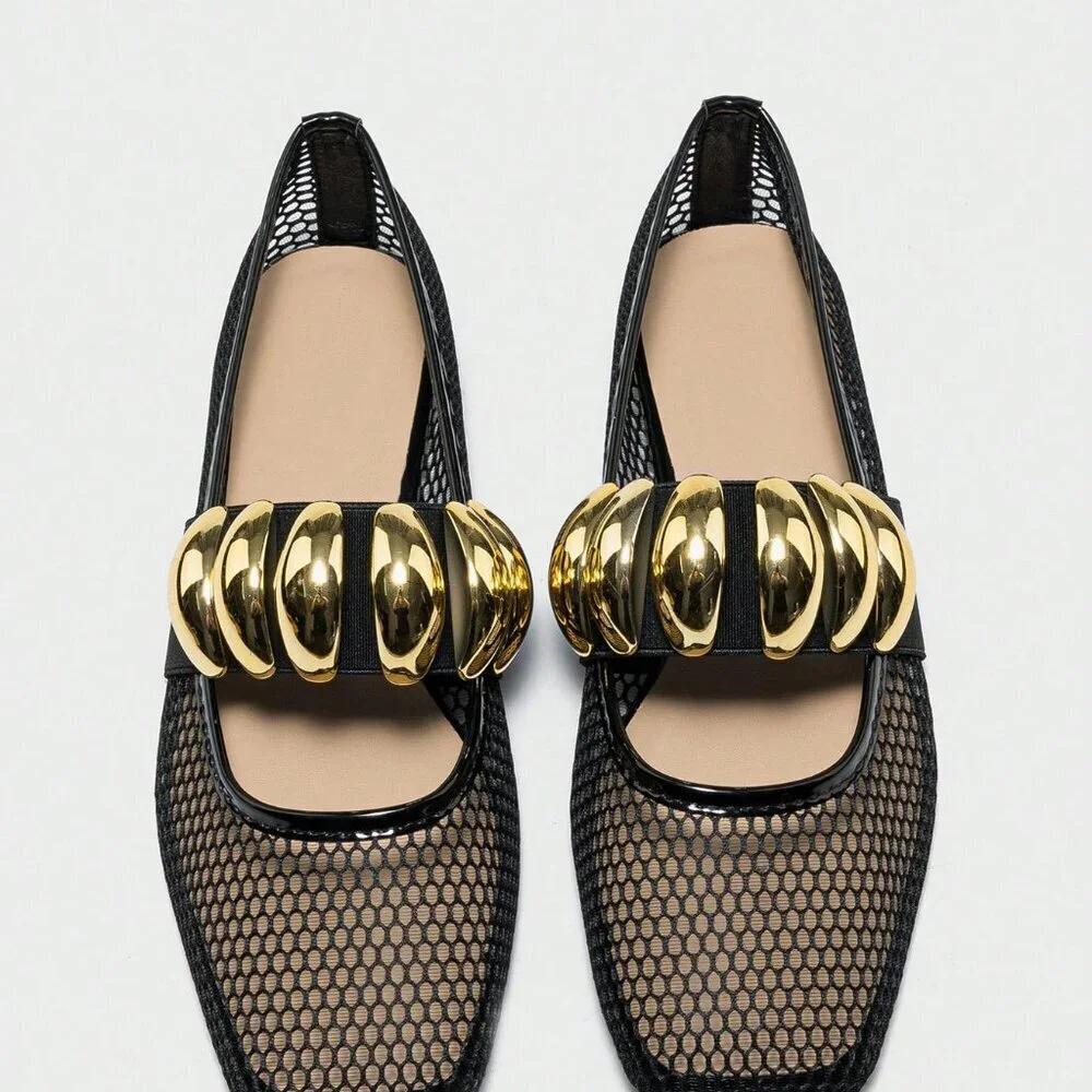 Black Elegant Women's Summer Hollow Breathable Fishnet Loafers - Picture 5 of 6